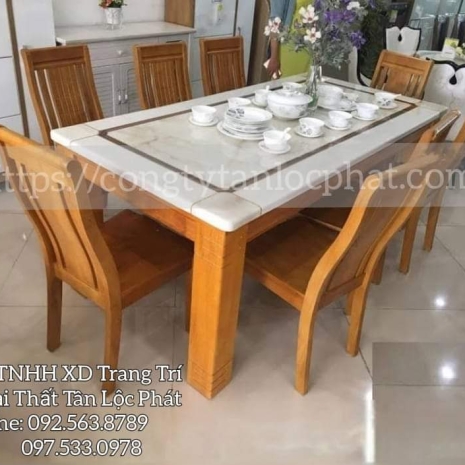 Bàn Ăn, Bàn Tiệc Cao Cấp 008 chất liệu gỗ đá hiện đại