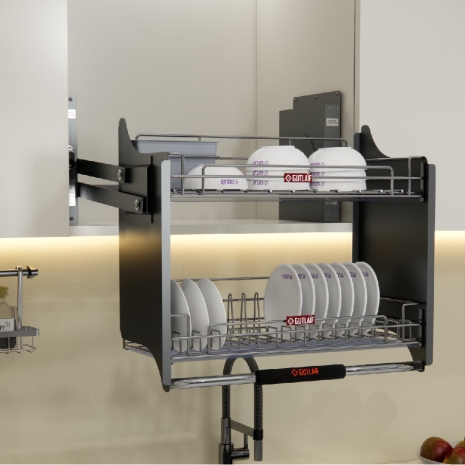 Giá bát đĩa nâng hạ thông minh nan Ovan