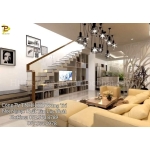 Cầu Thang Gỗ Tay Vuông Kính Cường Lực