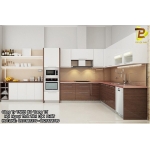 Tủ Bếp Hiện Đại Gỗ Acrylic - MDF Trắng Phối Màu Gỗ Cao Cấp 