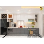Tủ Bếp Hiện Đại Gỗ Acrylic - MDF Trắng Phối Xám Cao Cấp