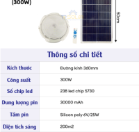 300W] Đèn Áp Trần Năng Lượng Mặt Trời TP Solar TP-A300N 3 Màu Ánh Sáng