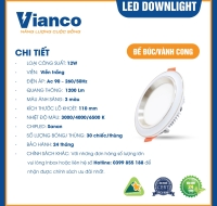 Downlight Đèn Led Downlight Vành Cong 12W Viền Trắng Đổi Màu Vianco