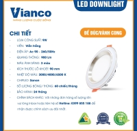 Đèn Led Downlight Vành Cong 9W Viền Trắng Đổi Màu Vianco