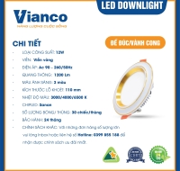 Đèn Led Downlight Vành Cong 12W Viền Vàng Đổi Màu Vianco