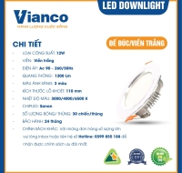 Downlight Đèn Led Downlight 12W Đế Đúc Viền Trắng Đổi Màu Vianco