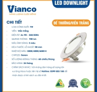 Đèn Led Downlight 7W Đế Thường Viền Trắng Đổi Màu Vianco - A4VA