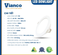 Đèn Led Downlight 9W Đế liền Ánh sáng trắng Vianco