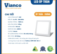 Đèn Led Ốp Trần Vuông 18W Vianco - N1VA