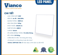 Đèn Led Panel 55W 600x600 Ánh sáng trắng Vianco