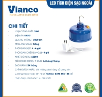 Đèn Led Tích Điện Sạc Ngoài 20W Vianco - LT4VA