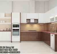 Tủ Bếp Hiện Đại Gỗ Acrylic - MDF Trắng Phối Màu Gỗ Cao Cấp 