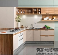 Tủ Bếp Hiện Đại Gỗ Acrylic - MDF Trắng Phối Màu Gỗ Cao Cấp 