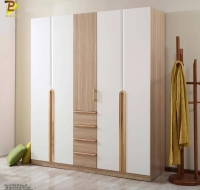 Tủ Quần Áo MDF Màu Trắng Phối Vân Gỗ Cao Cấp