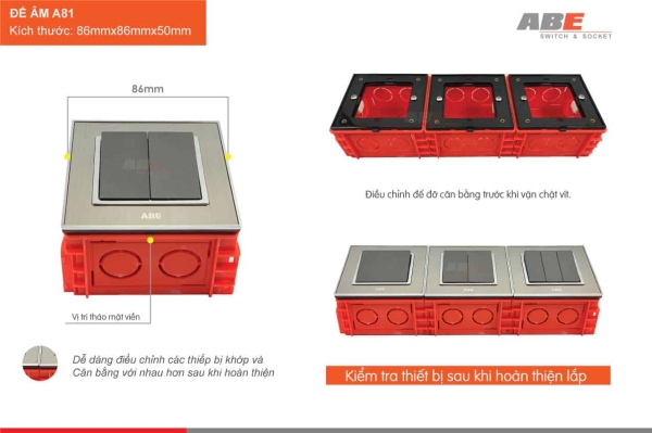 Đế âm tường vuông ABE  B -A86