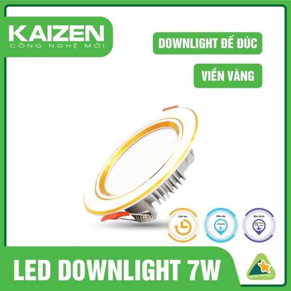 LED Âm Trần Kaizen Đế Đúc - Viền Vàng - Đổi Màu 7W - A5Z