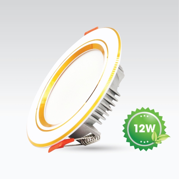 Downlight Đèn Led Downlight 12W Đế Đúc Viền Vàng Đổi Màu Vianco