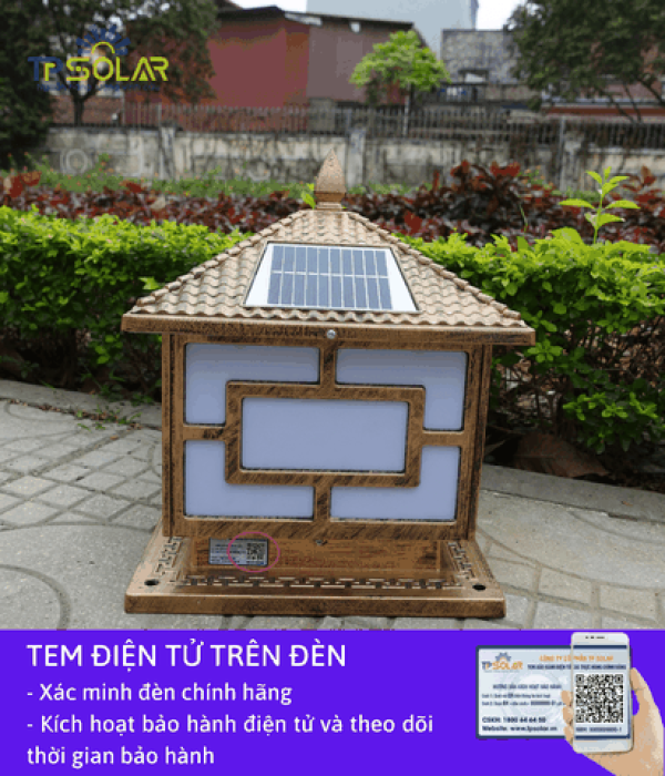 [40x45x40cm] Đèn Trụ Cổng Năng Lượng Mặt Trời TP Solar TPZ-06 Hình Ngôi Nhà Mái Chóp