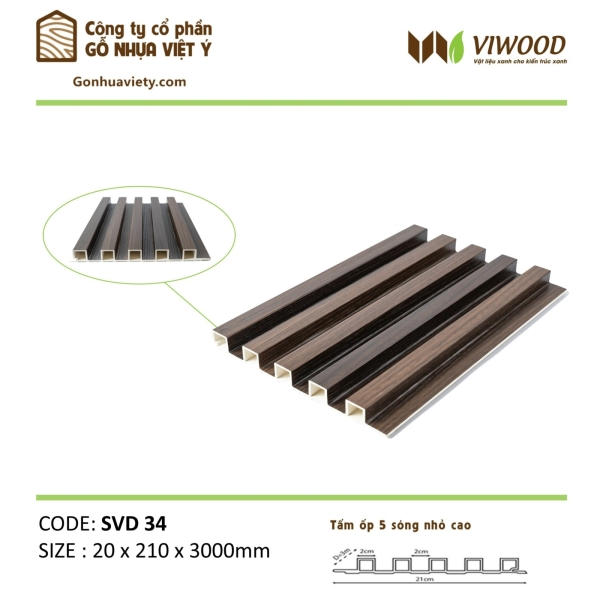  Tấm Ốp Sóng Nhỏ Cao SVD 34  Size 20 x 210 x 3000 mm