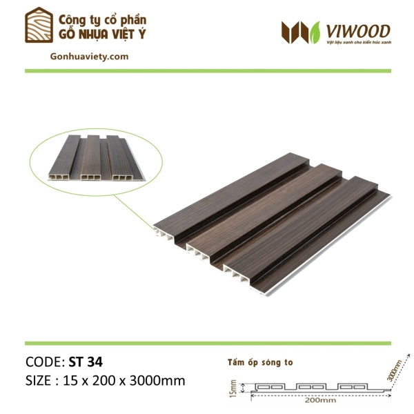 Tấm Ốp Sóng To ST 34 Size 15 x 200 x 200 x 3000mm