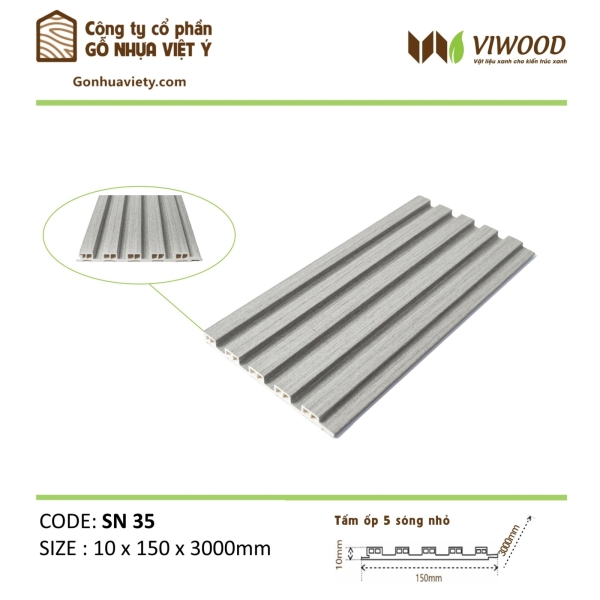  Tấm Ốp Sóng Nhỏ SN 35 Size 10 x 150 x 3000 mm