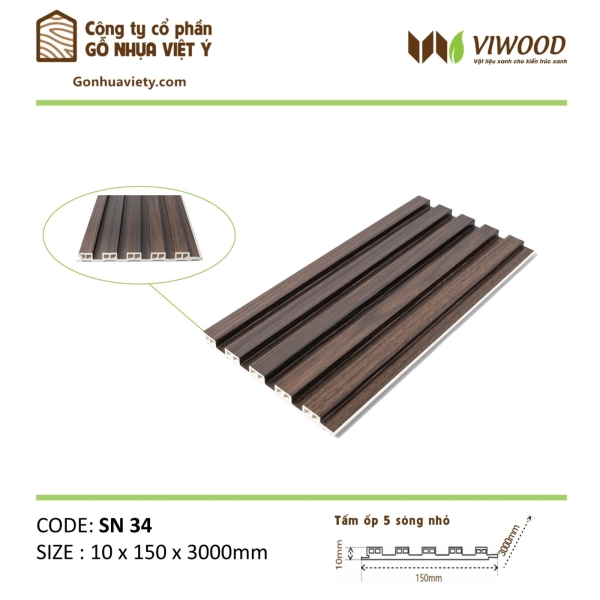 Tấm Ốp Sóng Nhỏ SN 34 Size 10 x 150 x 3000 mm 