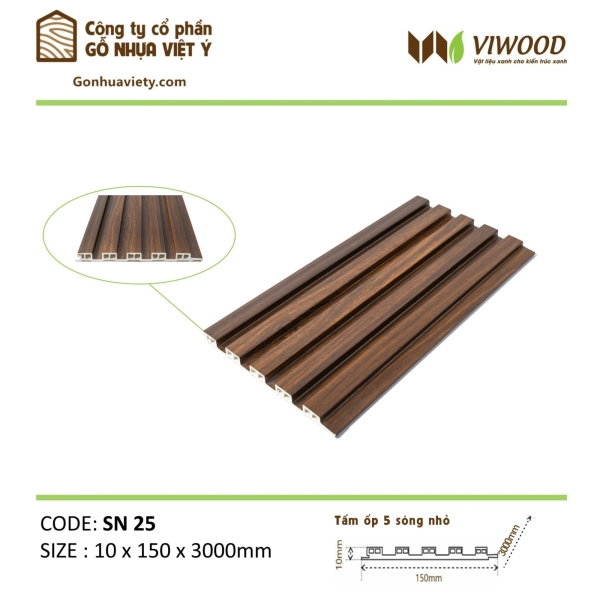 Tấm Ốp Sóng Nhỏ SN 25 Size 10 x 150 x 3000 mm