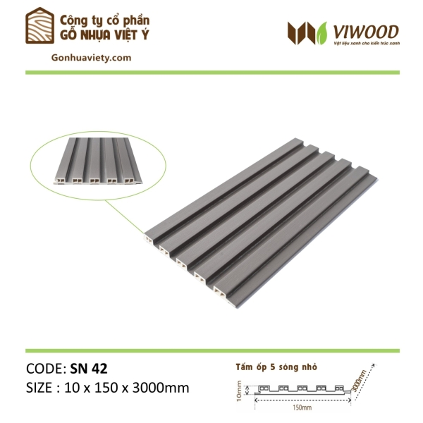  Tấm Ốp Sóng Nhỏ SN 42 Size 10 x 150 x 3000 mm