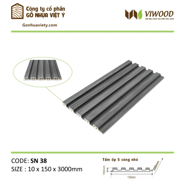  Tấm Ốp Sóng Nhỏ SN 38 Size 10 x 150 x 3000 mm