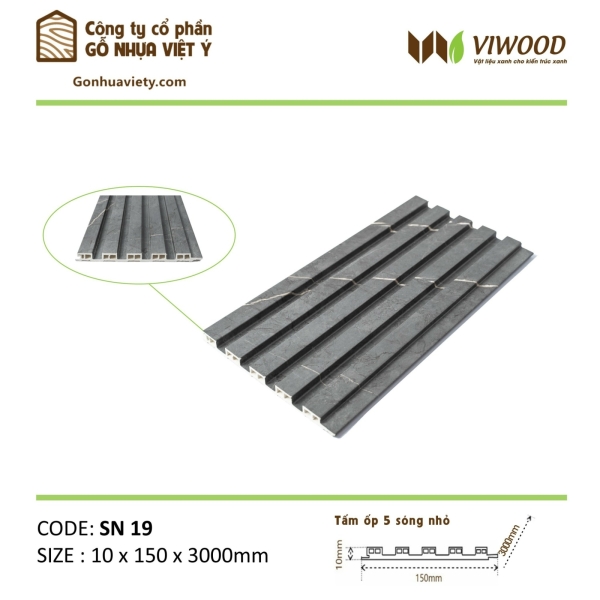 Tấm Ốp Sóng Nhỏ SN 19 Size 10 x 150 x 3000 mm