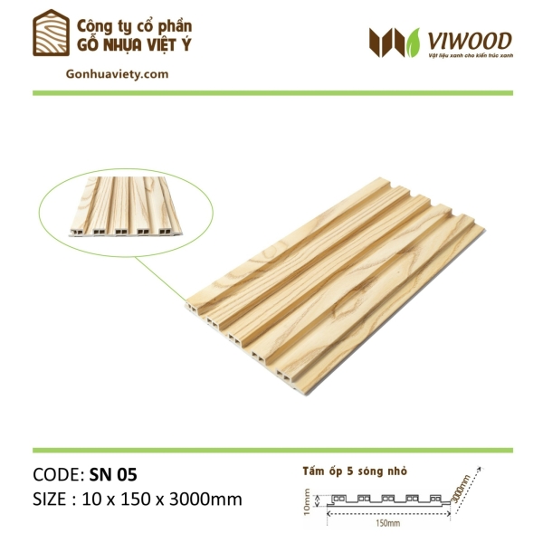 Tấm Ốp Sóng Nhỏ SN 05 Size 10 x 150 x 3000 mm