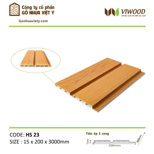 Tấm Ốp Hai Sóng HS 23 Size 15 x 200 x 3000 mm