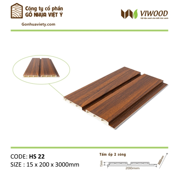 Tấm Ốp Hai Sóng HS 22 Size 15 x 200 x 3000 mm