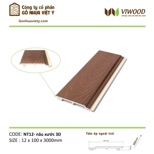  Mã Ngoài Trời NT 12- Nâu Xước 3D Size 12 x 100 x 3000 mm