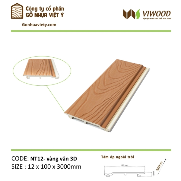 Mã Ngoài Trời NT 12- Vàng Vân 3D Size 12 x 100 x 3000 mm