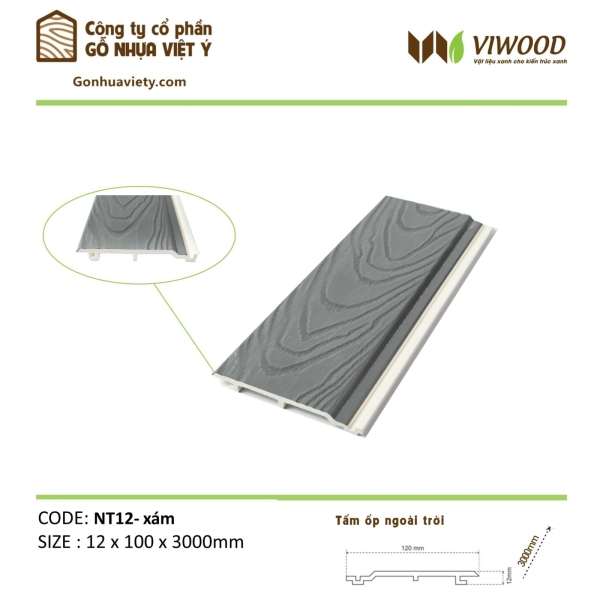 Mã Ngoài Trời NT 12- Xám Vân Size 12 x 100 x 3000 mm